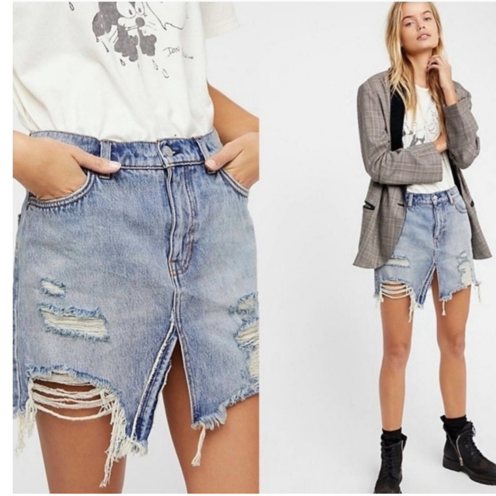 Free People We the Free - distressed denim skirt